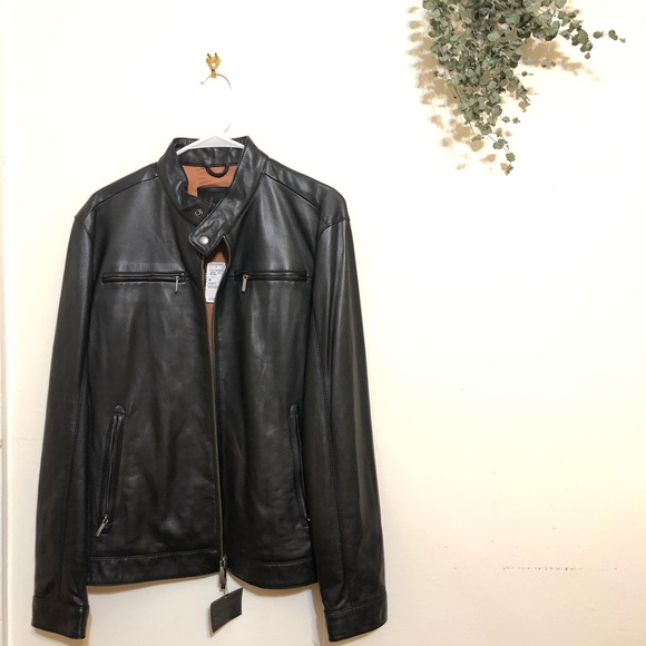 Moto style black leather jacket